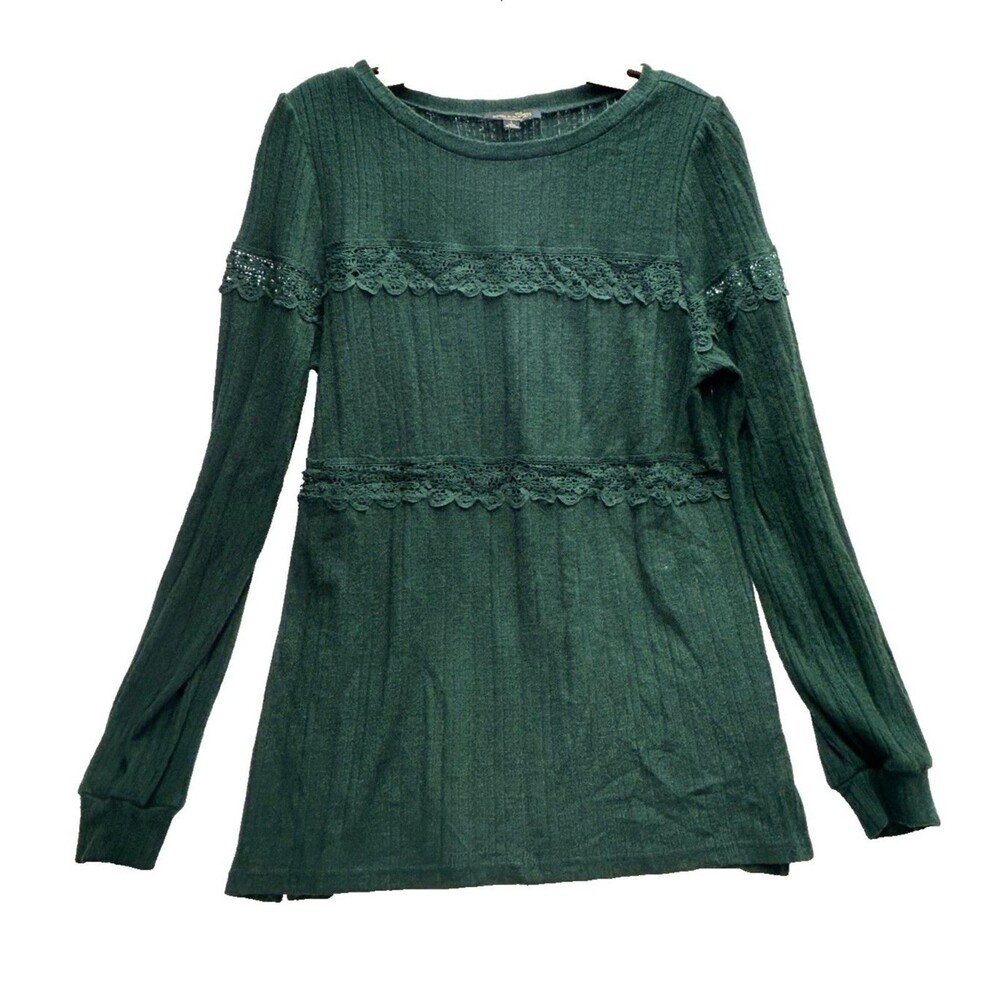 Green Crochet Eyelet Lace Tunic Top Cottagecore Boho Suzanne Betro Women's Large